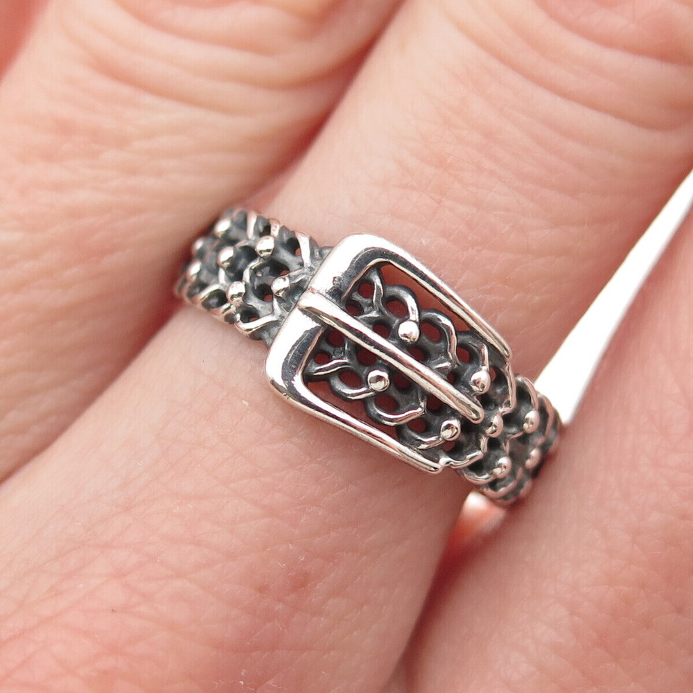 Nevada 925 Sterling Silver Vintage Belt Buckle Oxidized Ring Size 7.25